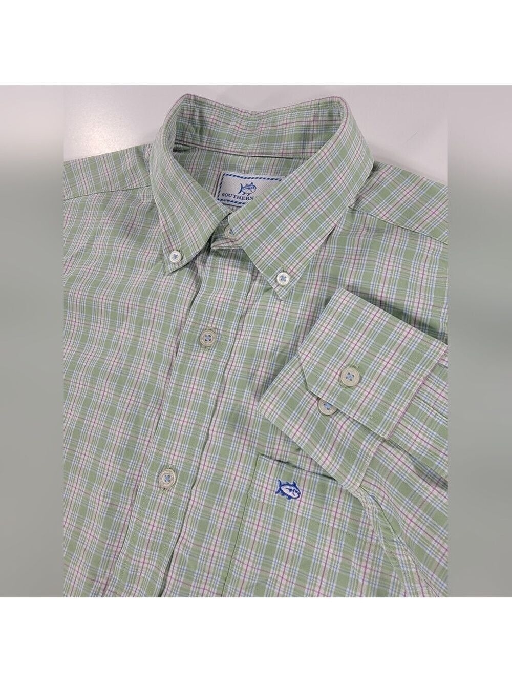 Southern Tide Intercoastal Button Shirt Mens Medium Green Plaid Performance